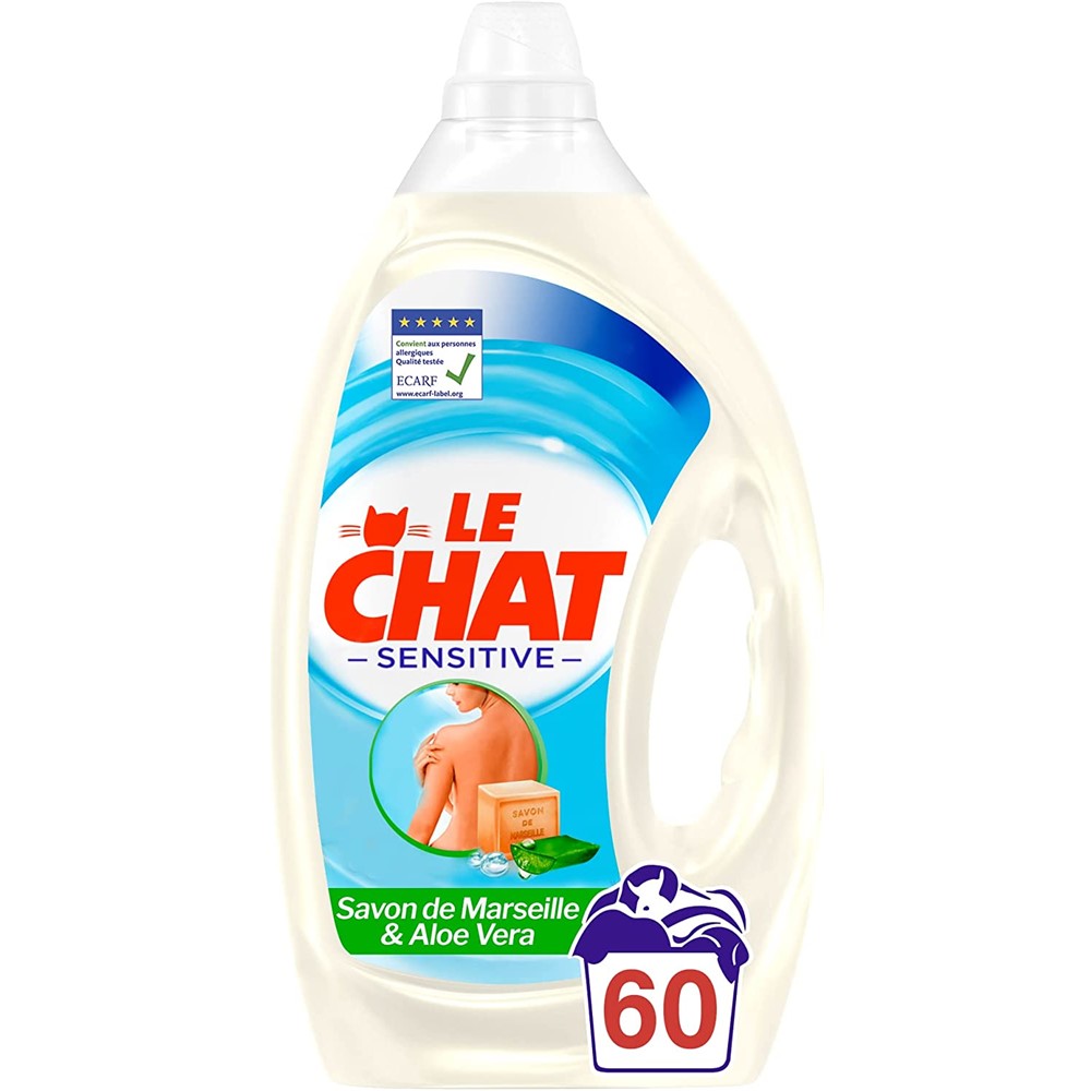 Le Chat - Wasmiddel - Vloeibaar - Sensitive - Savon de Marseille & Aloe Vera - 60Wb/3L