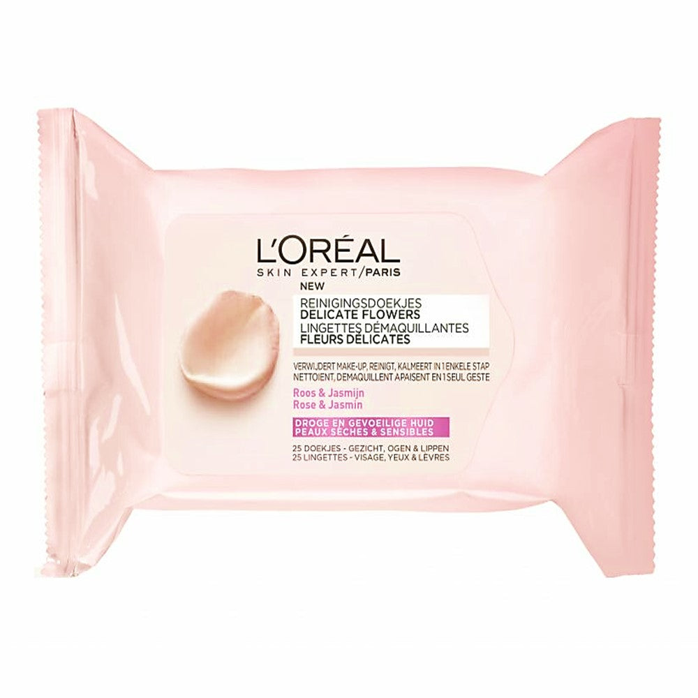 L'Oreal - Gezichtsreiniging - Doekjes - Delicate Flowers - Rose & Jasmin - Sensitive & Dry Skin - 25 Stuks