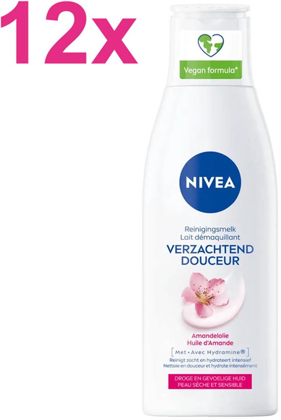 NIVEA Verzachtende Reinigingsmelk – 12x 200 ml – Voordeelverpakking