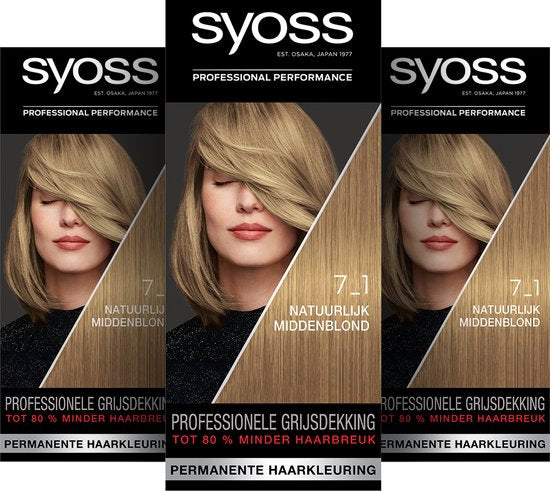 Syoss - 7-1 - Haarverf - Permanente Haarkleuring - Natuurlijk Middenblond - Grijsdekking - Voordeelverpakking - 3 stucks