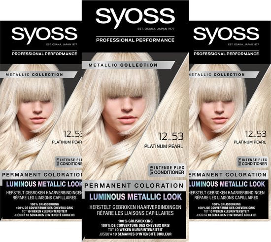 SYOSS Metallics 12-53 - Platinum Pearl - Permanente Haarverf - Haarkleuring - Grijsdekking - Voordeelverpakking - 3 Stuks