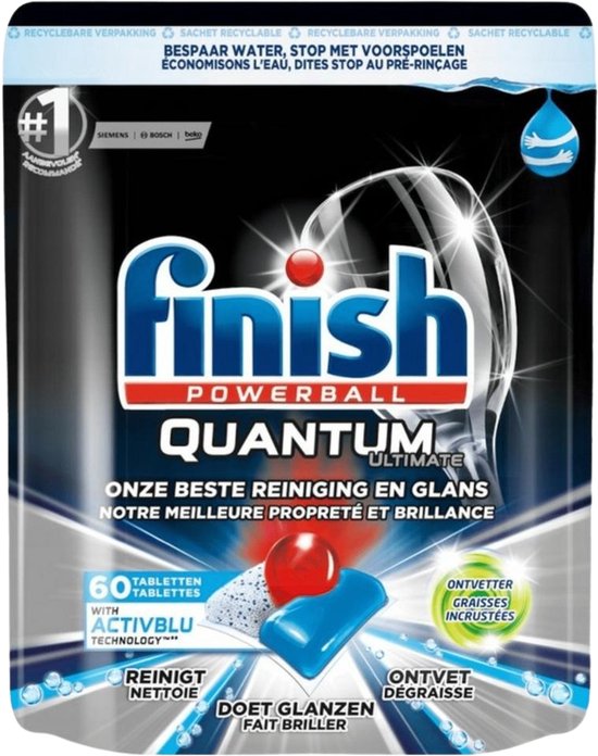 Finish Powerball - Quantum Ultimate - Vaatwastabletten - Ontvetter - 60 Tabletten