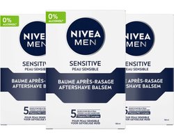 NIVEA MEN Sensitive Aftershave Balsem - Aftershave Balm - Alcoholvrij - 3x100ml - Voordeelverpakking