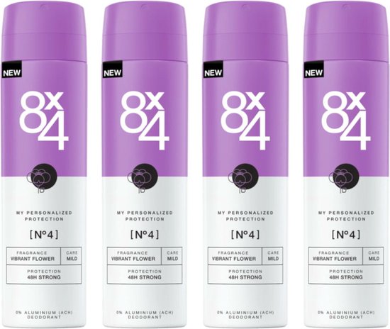 8x4 Deodorant Spray No 4 Vibrant Flower - Voordeelverpakking 4 x 150 ml