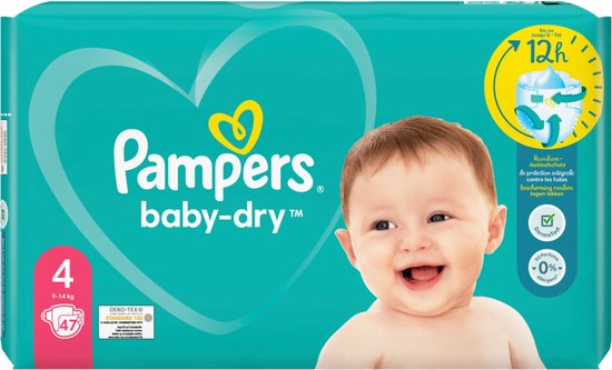 Pampers Baby‑Dry – Maat 4 - Luiers - 9‑14 kg - 47 Stuks