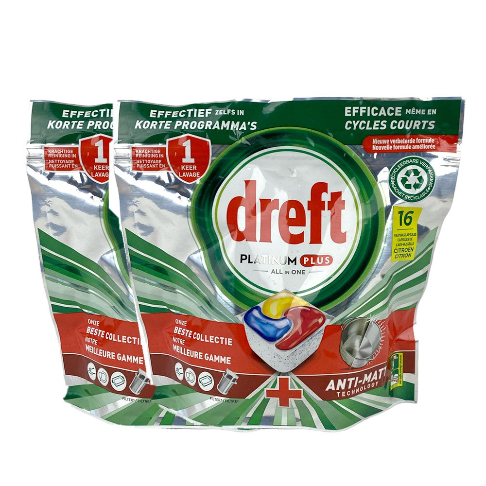 Dreft Platinum Plus - Vaatwas - Capsule - All-in 1 - Lemon - 2x16Wb/248g