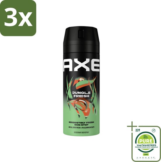 3 x AXE - Deodorant Spray - Jungle Fresh - Tropische Geur - Verfrissend - 150 ml - Grootverpakking - AXE Deodorant - Jungle Fresh - Tropische Geur - Deodorant Spray - Frisse Geur
