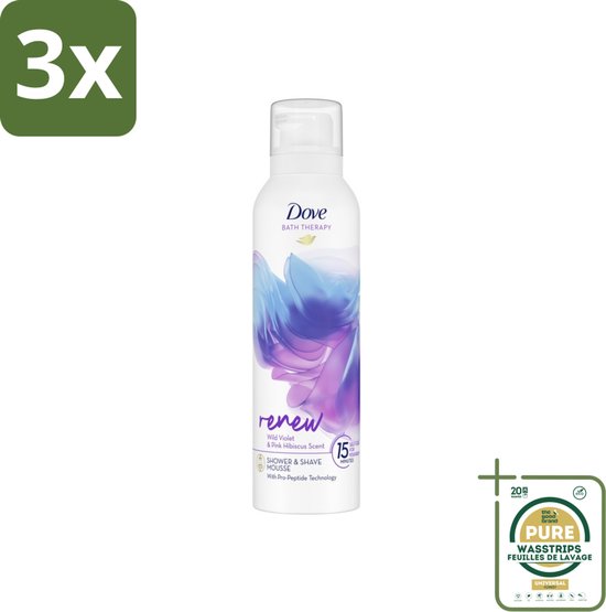 3 x Dove Douche- & Scheerschuim - Bath Therapy - Renew - Violet & Hibiscus - 200 ml - Grootverpakking - Douche En Scheerschuim - Huidverzorging - Huidversterking - Pro-peptide - Huidvernieuwende Schuim