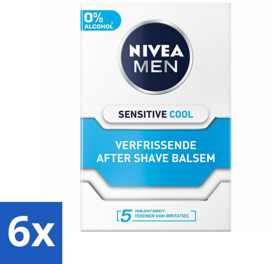 Nivea - Men - Sensitive Cool Aftershave Balsem - Zeewierextract & Kamille - Alcoholvrij - 100 ml - Voordeelverpakking - 6 stuks