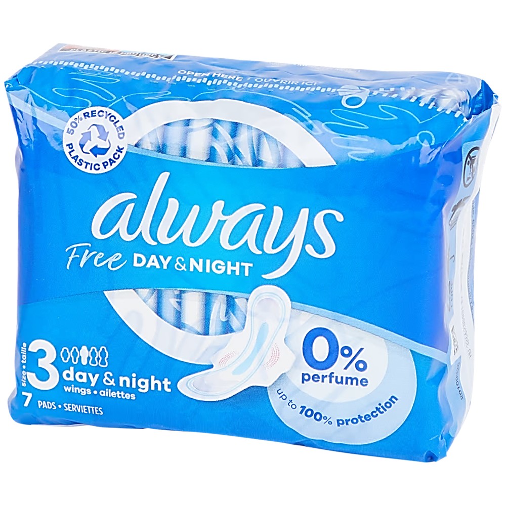 Always Free Day & Night - Maandverband - 3 Day & Night With Wings - 0% Perfume - 7 Stuks