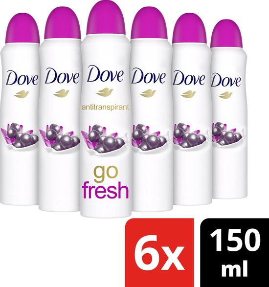 Dove Go Fresh Acai Berry & Waterlily Deodorant Spray Antitranspirant - 6 x 150 ml - Voordeelverpakking