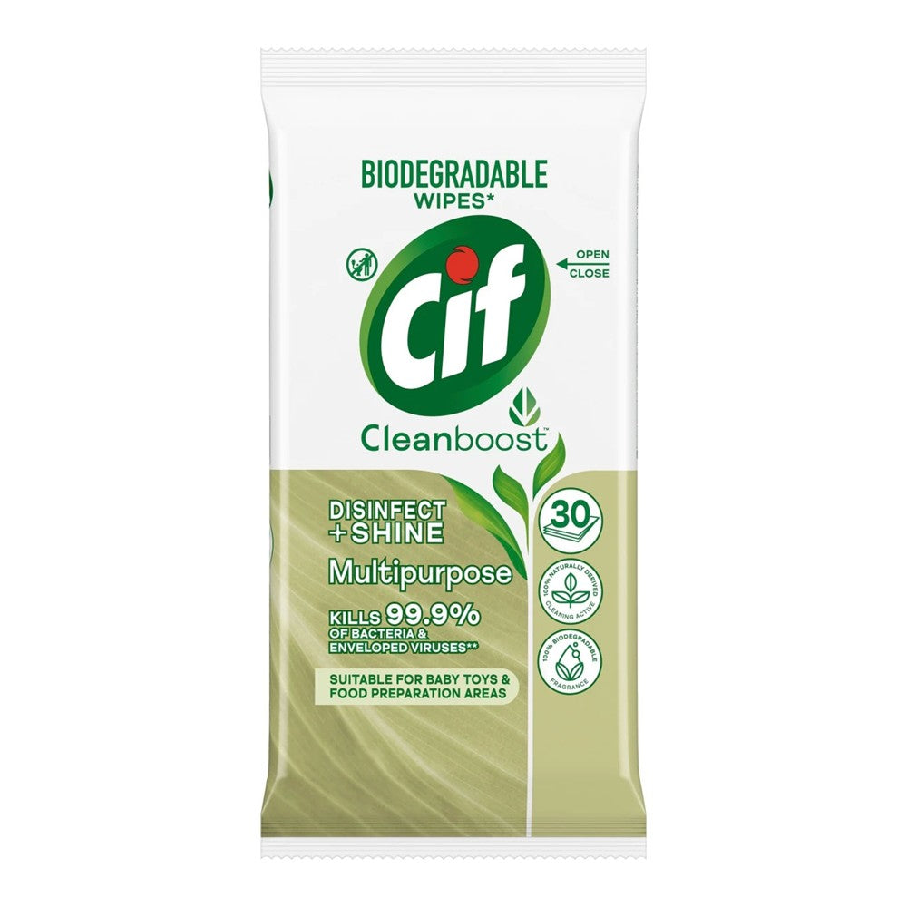 Cif Clean Boost - Allesreiniger - Doekjes - Desinfect & Shine - Original - 30 Stuks