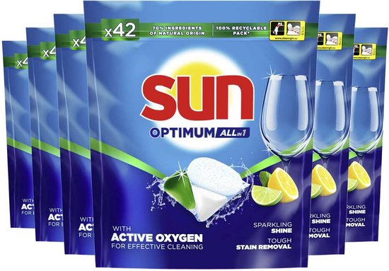 Sun Vaatwastabletten Optimum All-in-1 Citroen - 6 x 42 stuks - Voordeelverpakking