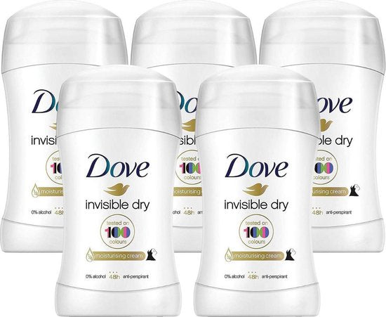 Dove Invisible Dry Deodorant Vrouw - Anti Transpirant Deodorant Stick met 0% Alcohol en 48 Uur Zweetbescherming - Bestverkochte Deo - 5 Stuks