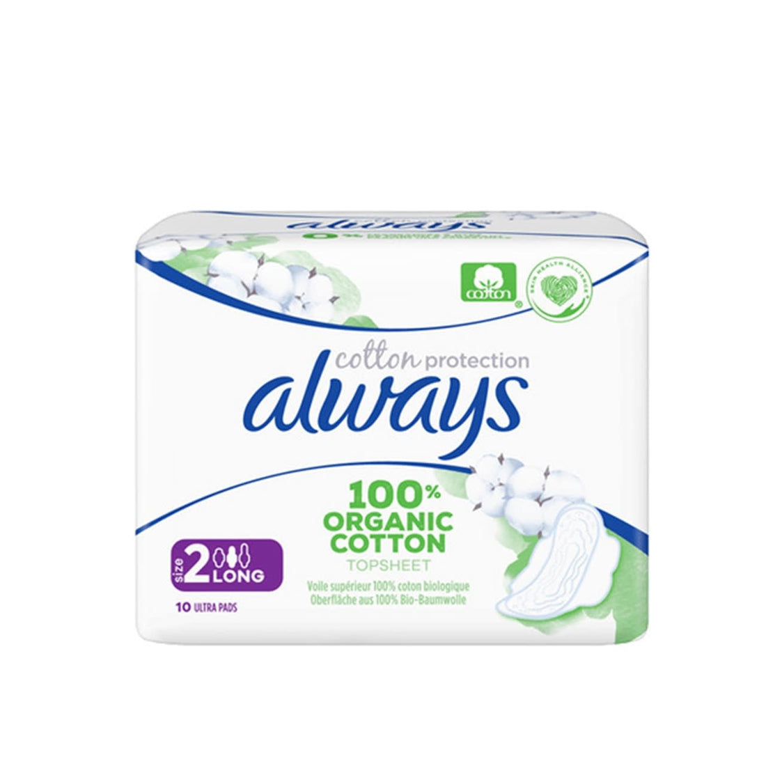 Always Cotton Protection - Maandverband - 2 Long With Wings - 100% Organic Cotton Topsheet - 10 Stuks