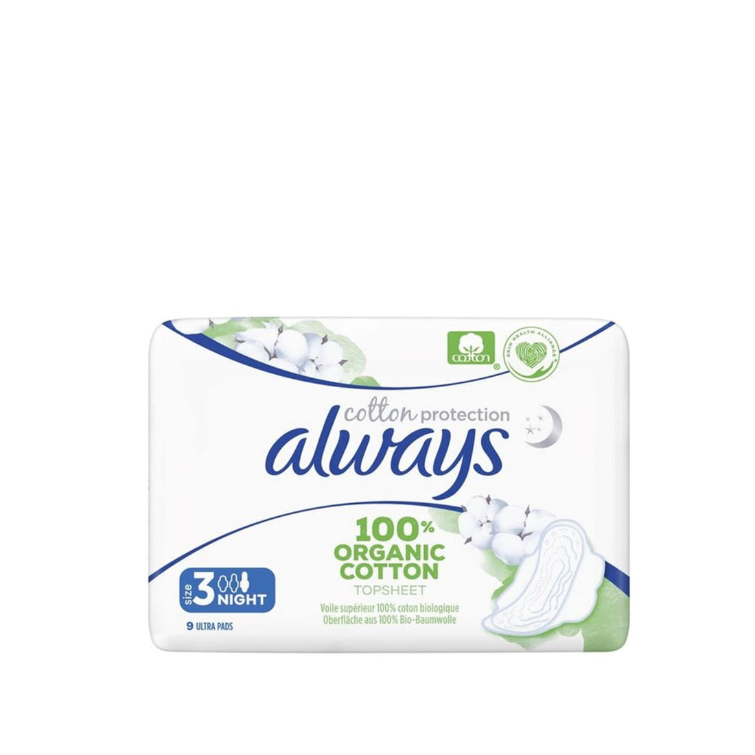 Always Cotton Protection - Maandverband - 3 Night With Wings - 100% Organic Cotton Topsheet - 9 Stuks