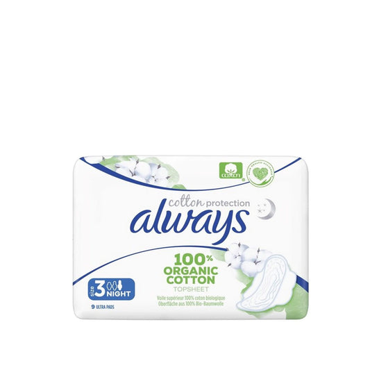 Always Cotton Protection - Maandverband - 3 Night With Wings - 100% Organic Cotton Topsheet - 9 Stuks