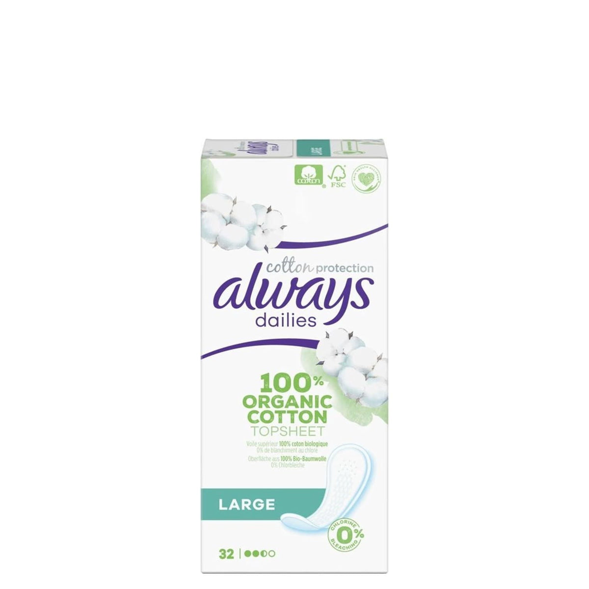 Always Cotton Protection Daillies - Inlegkruisjes - Large - 100% Organic Cotton Topsheet - 32 Stuks