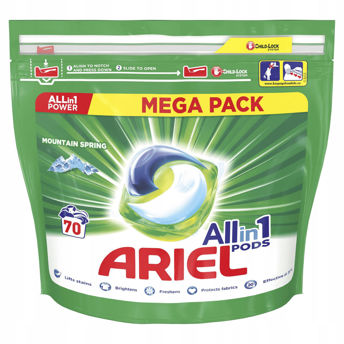 Ariel - Wasmiddel - Pods - All in 1 Pods - Mountain Spring - 70Wb/1764g