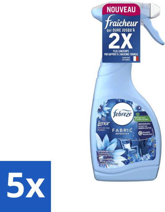 Febreze Textielverfrisser Spray - Sea Breeze - Langdurige Frisse Geur - Lenor Collectie - 500ml - Bulkverpakking - 5 stuks