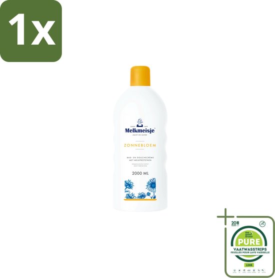 1 x Melkmeisje – Bad & Douchecrème – Zonnebloem – 2000 ml - Bad En Douche Crème - Zonnebloem En Melk - Huid Verzorging - Zachte Crème - Frisse Geur
