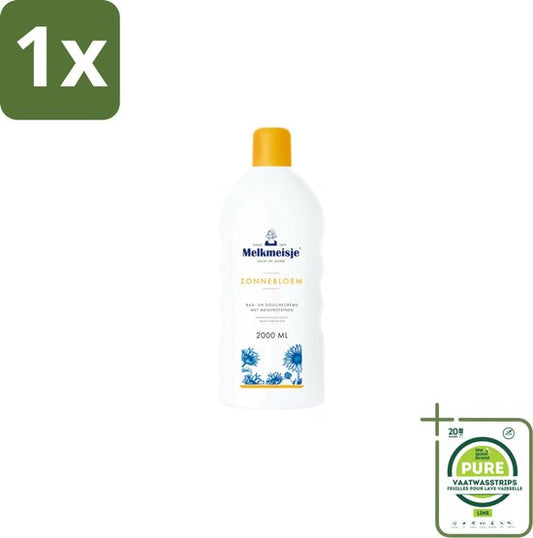 1 x Melkmeisje – Bad & Douchecrème – Zonnebloem – 2000 ml - Bad En Douche Crème - Zonnebloem En Melk - Huid Verzorging - Zachte Crème - Frisse Geur