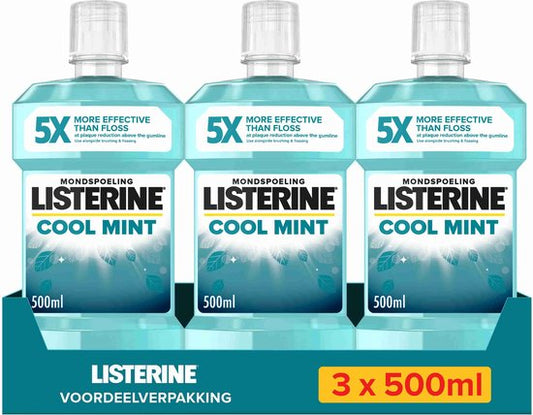 Listerine Cool Mint mondwater - verfrissende mondwaterspoeling voor bestrijding van schadelijke bacteriën voor gezond tandvlees - 3x500ml