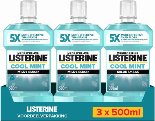 Listerine Mondwater Cool Mint Milde Smaak - mondspoeling - zonder alcohol - langdurig frisse adem - 3 x 500 ml