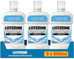 Listerine Advanced White mondwater met milde smaak voor natuurlijk wittere tanden - bestrijdt tandplakbacteriën - voorkomt tandbederf - 3x 500 ml