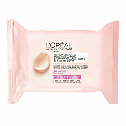 L'Oreal - Gezichtsreiniging - Doekjes - Delicate Flowers - Rose & Jasmin - Sensitive & Dry Skin - 25 Stuks