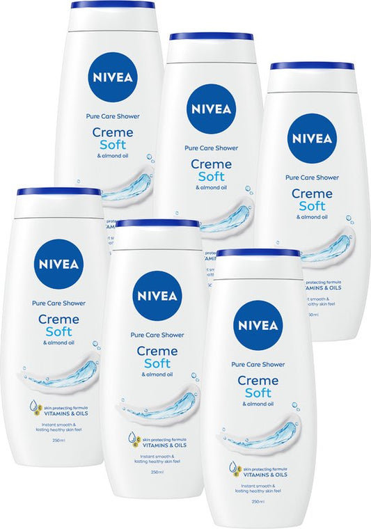 NIVEA Crème Soft Douchecrème - Body Wash - Hydraterend met Amandelolie - Voordeelverpakking - 6 x 250 ml