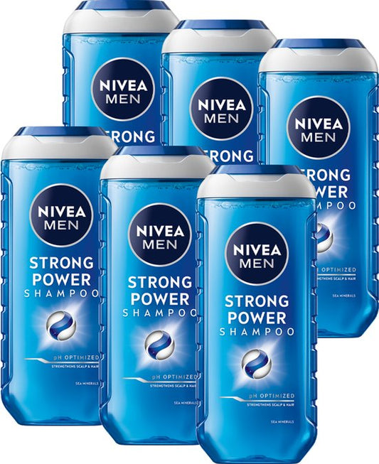 NIVEA MEN Strong Power Haar Shampoo - Verrijkt met zeemineralen - Milde formule Haarshampoo - Voordeelverpakking - 6 x 250 ml