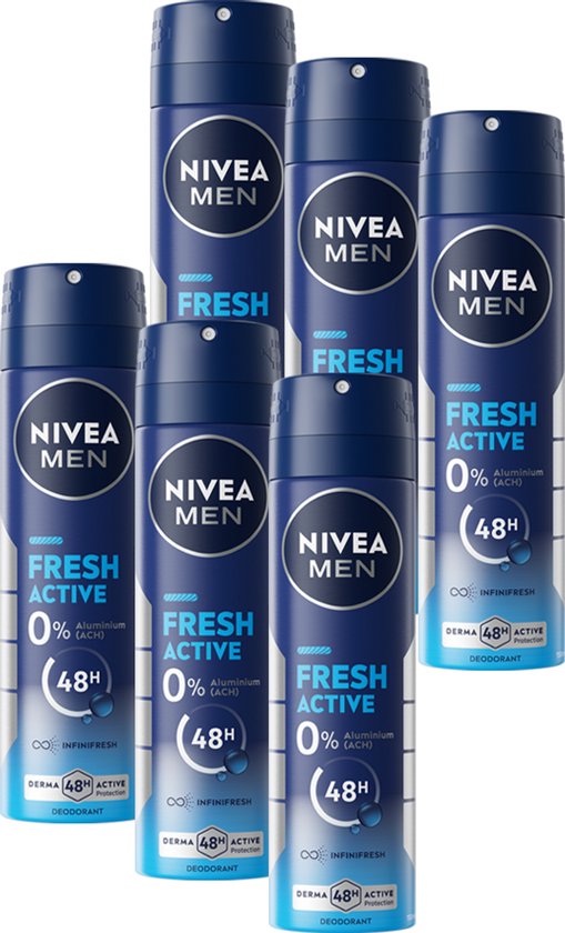 NIVEA MEN Fresh Active Deodorant Spray - Deo Beschermt 48 uur - Aluminiumvrij - Voordeelverpakking 6 x 150 ml