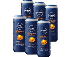 NIVEA MEN Sport Douchegel Mannen - 3-in-1 Shower Gel Met Limoengeur - Shampoo - Voordeelverpakking - 6 x 500 ml