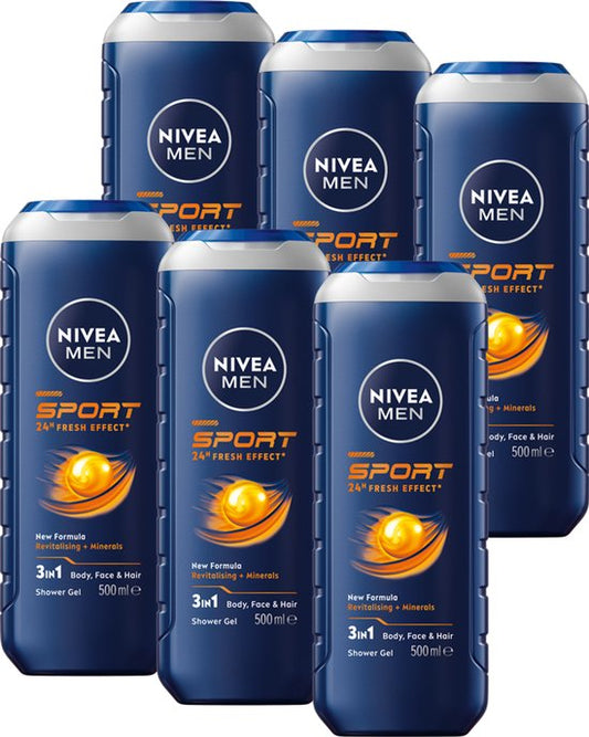 NIVEA MEN Sport Douchegel Mannen - 3-in-1 Shower Gel Met Limoengeur - Shampoo - Voordeelverpakking - 6 x 500 ml
