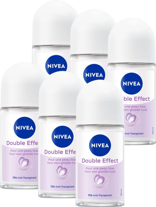 NIVEA Double Effect Anti-Transpirant Deo Roller - Deodorant - 72 uur Bescherming - Voordeelverpakking - 6 x 50 ml