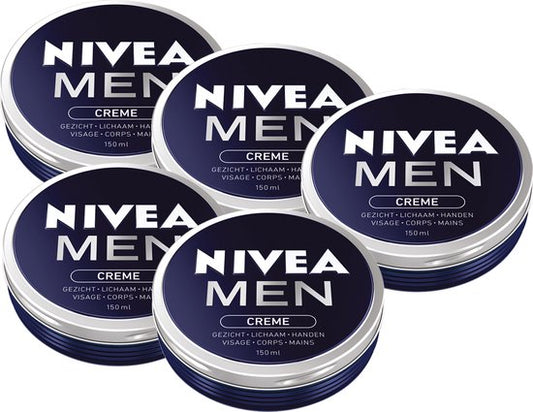 NIVEA MEN crème - Moisturizer - Alle huidtypen - Gezichtscreme Mannen - Vitamine E - Hydrateert en verzorgt - 5 x 150 ml