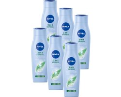 NIVEA 2-in-1 Express Haar Shampoo & Conditioner - Shine serum - Met aloë vera - Haarshampoo - Voordeelverpakking - 6 x 250 ml
