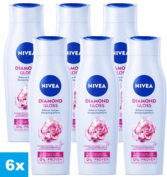 NIVEA Diamond Gloss Care Haar Shampoo - met Diamantdeeltjes - Macadamia Olie - Haarshampoo - Voordeelverpakking - 6 x 250 ml