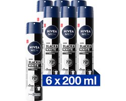 NIVEA MEN Invisible for Black & White Original Anti-Transpirant Spray - Geen witte of gele vlekken - Quickdry - Alcoholvrij - Beschermt 72 uur - 6 x 200 ml