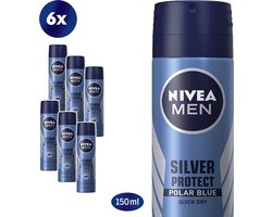 NIVEA MEN Silver Protect Polar Blue - 6 x 150 ml - Voordeelverpakking - Deodorant Spray