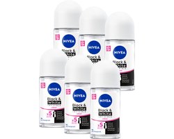 NIVEA Invisible For Black & White Clear Anti-Transpirant Deo Roller - Geen witte of gele strepen - Deodorant Beschermt 72 uur - Voordeelverpakking - 6 x 50 ml