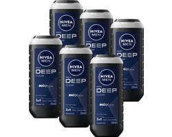 NIVEA MEN DEEP Clean Douchegel Mannen - 3-in-1 Shower Gel - Shampoo - Voordeelverpakking - 6 x 250 ml
