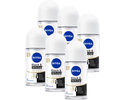 NIVEA Black & White Silky Smooth Anti-Transpirant Deo Roller - Voor na het scheren - Geen witte of gele strepen - 72 uur bescherming - Deodorant - 6 x 50 ml - Voordeelverpakking