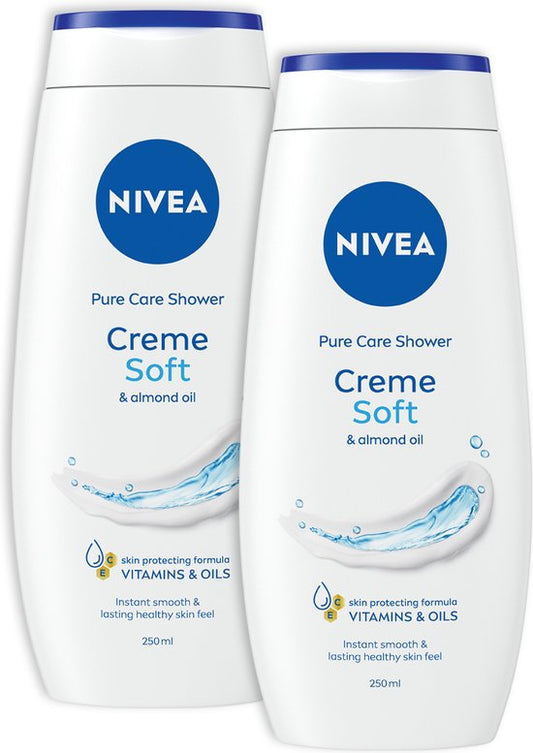 NIVEA Crème Soft Douchecrème - Body Wash - Hydraterend met Amandelolie - Voordeelverpakking - 2 x 250 ml