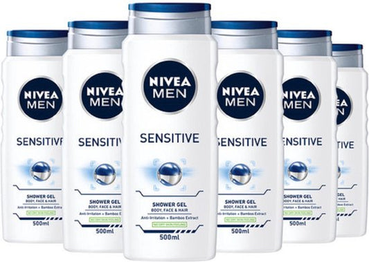 Nivea Men - Douchegel Sensitive - Body-Face-Hair - 6 x 500 ml - Voordeelverpakking