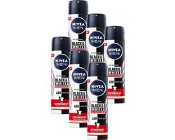 NIVEA MEN Black & White Max Protection Anti-Transpirant Spray - Tegen witte en gele vlekken - 48 uur krachtige bescherming - Alcoholvrij - 6 x 150 ml - Voordeelverpakking