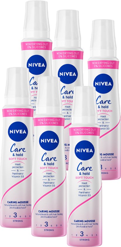 NIVEA Care & Hold Soft Touch Haarmousse - Caring Mousse Volume - Haarstyling - Haarschuim Krullen - 6 x 150ml