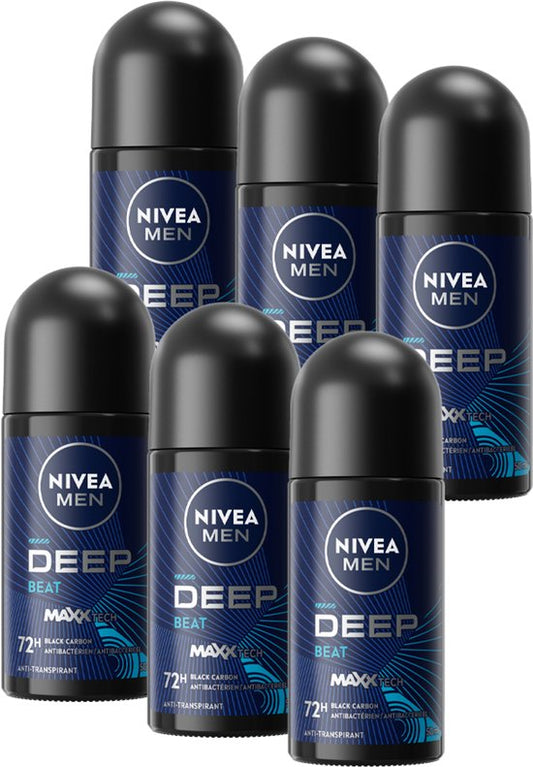 NIVEA MEN Deep Black Carbon Beat Anti-Transpirant Deo Roller - Deodorant - Voordeelverpakking - 6 x 50ml