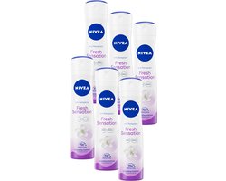 NIVEA Fresh Sensation Anti-transpirant - Deodorant Spray - Werkt 72 uur - Antibacterieel - Alcoholvrij - 6 x 150 ml - Voordeelverpakking